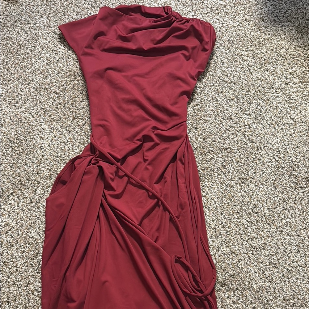 Red Asymmetrical Ruched One Shoulder Cocktail Dress